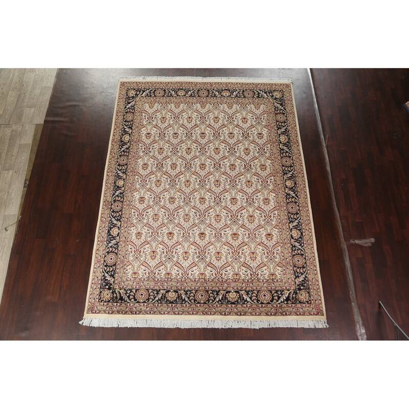 Vegetable Dye Floral Oriental Kashan Wool/ Silk Area Rug Hand-knotted - 8'1" x 10'8"