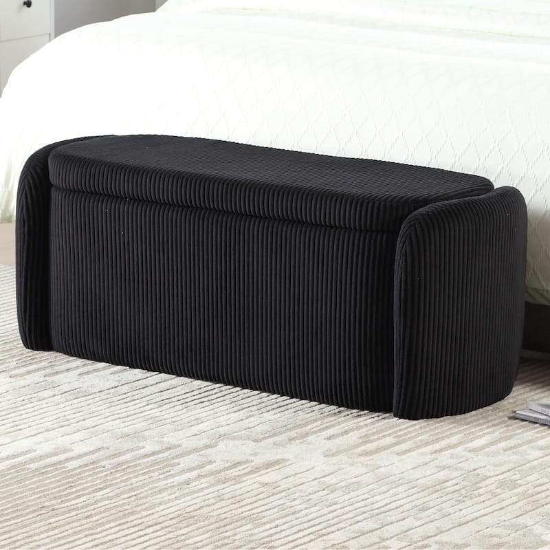 Entryway Upholstered Fabric Storage Ottoman - Black