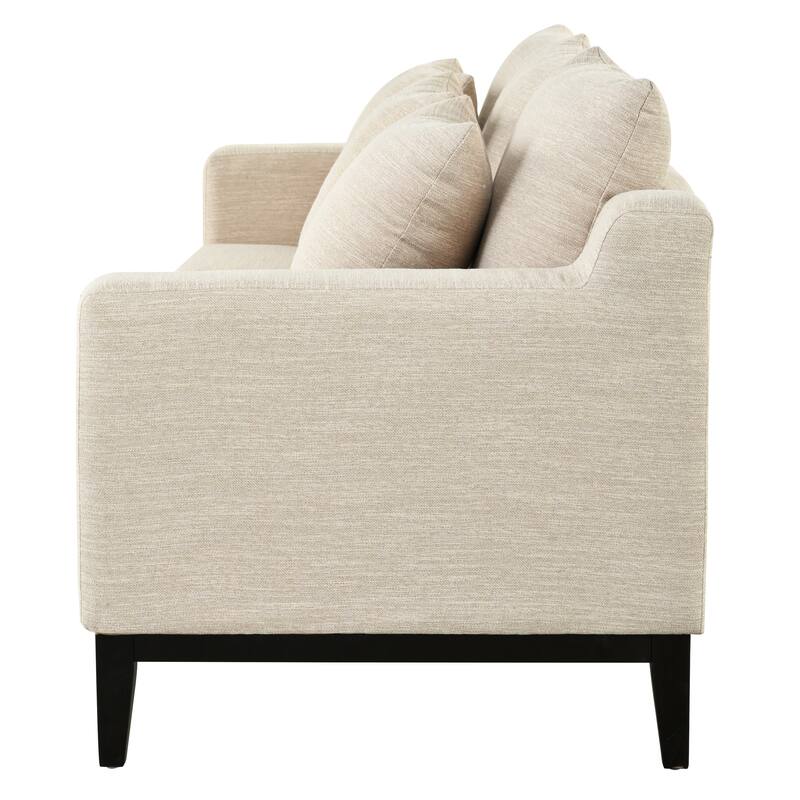 Beige Accent Sofa 3-Seater Sofa Couch with Wood Legs, Modern Settee Couch Upholstered Sofa for Living Room