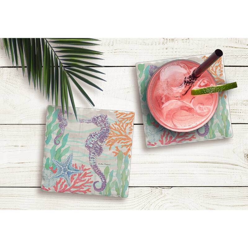 Counterart Absorbent Stone Coasters - Salt & Sea - Seahorses - Set of 4 - 4x4x1.551