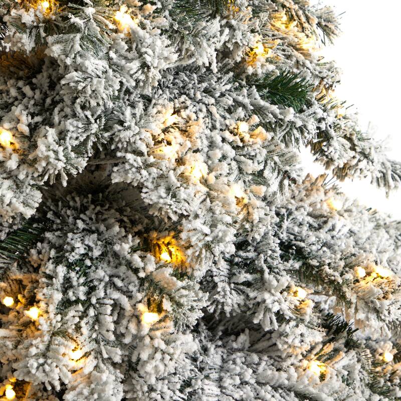 7’ Flocked Austria Fir Artificial Christmas Tree, Warm Clear LED - 7 Foot