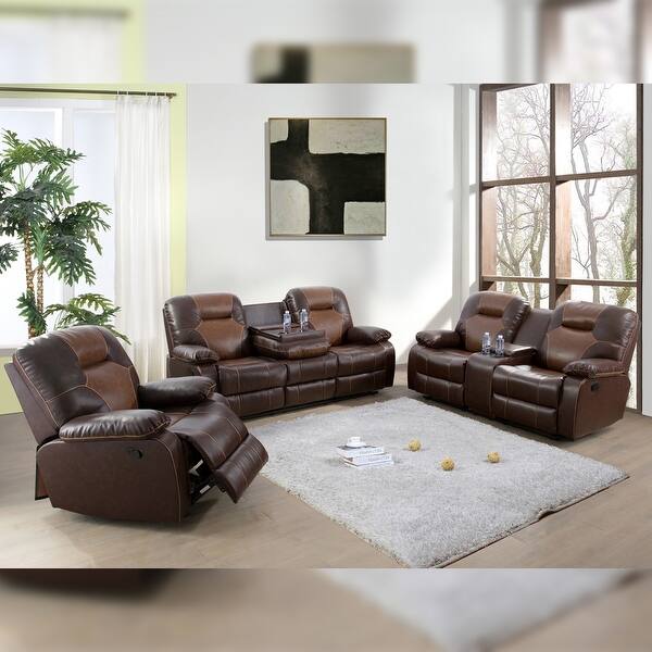 Joyce style brown Leather 3Piece Living Room Sectional Sofa Set Bed