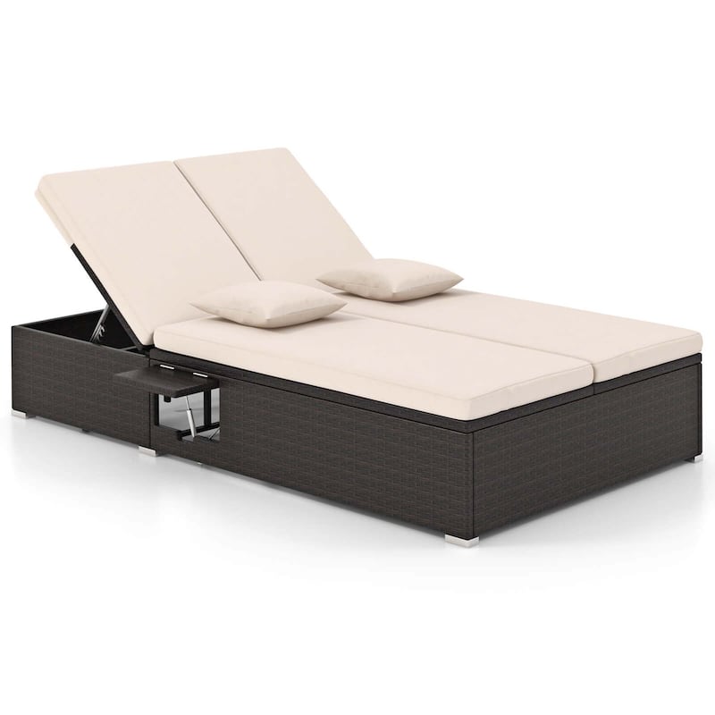 Costway Outdoor Patio Daybed PE Wicker Double Chaise Lounge with - See Details