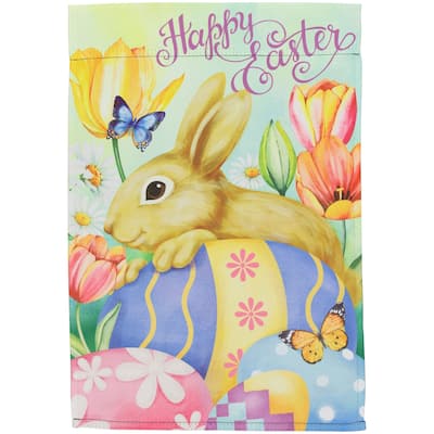 Bunny and Eggs "Happy Easter" Outdoor Garden Flag 18" x 12.5" - 18" x 12.5"