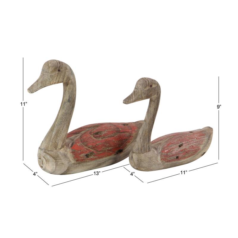 Wood Duck Decorative Sculpture - Set of 2 Brown - Roche River Decor
