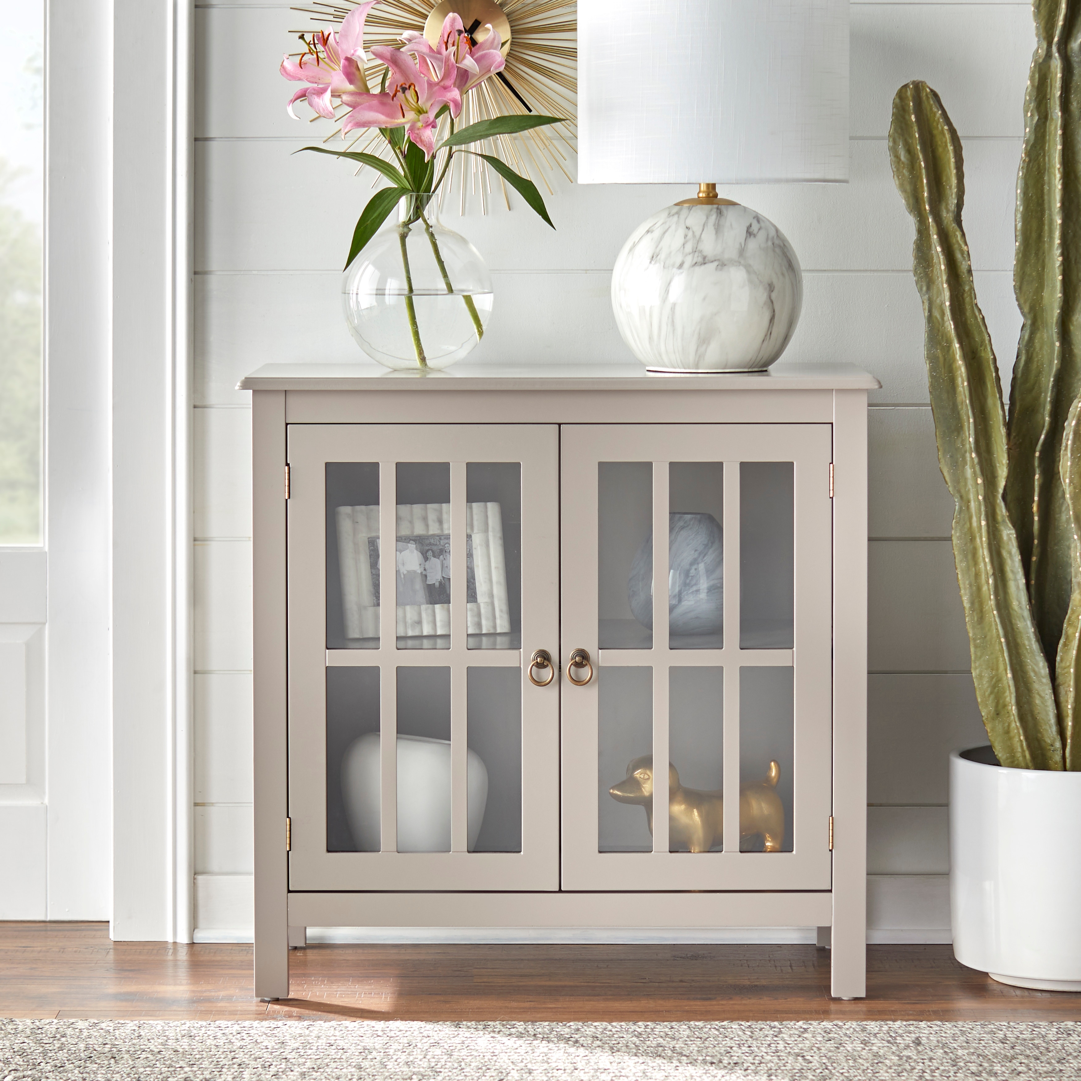 Accent cabinet with glass hot sale doors