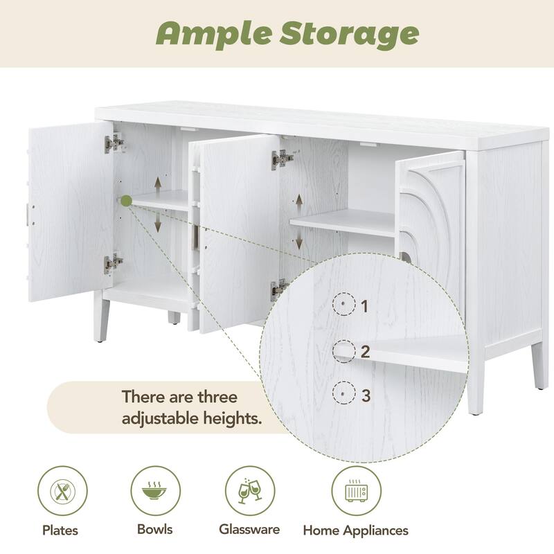 Retro Sideboard door with Circular Groove Design Round Metal Door Handle for Entrance, Dinning Room, Living Room (Gray)