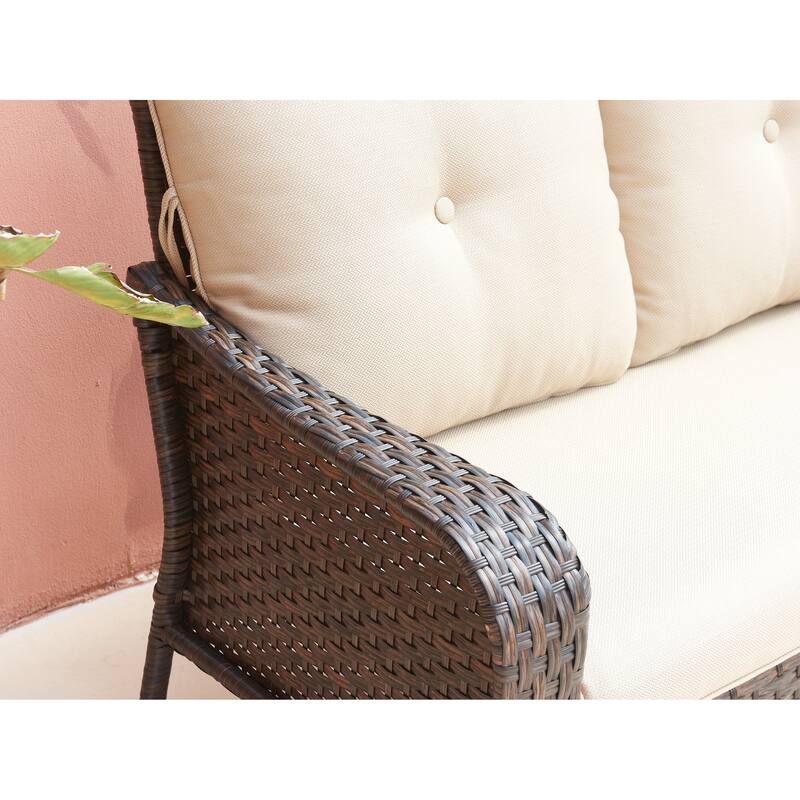 Pocassy Outdoor Wicker Loveseat Couch, 2-Seater Patio Sofa