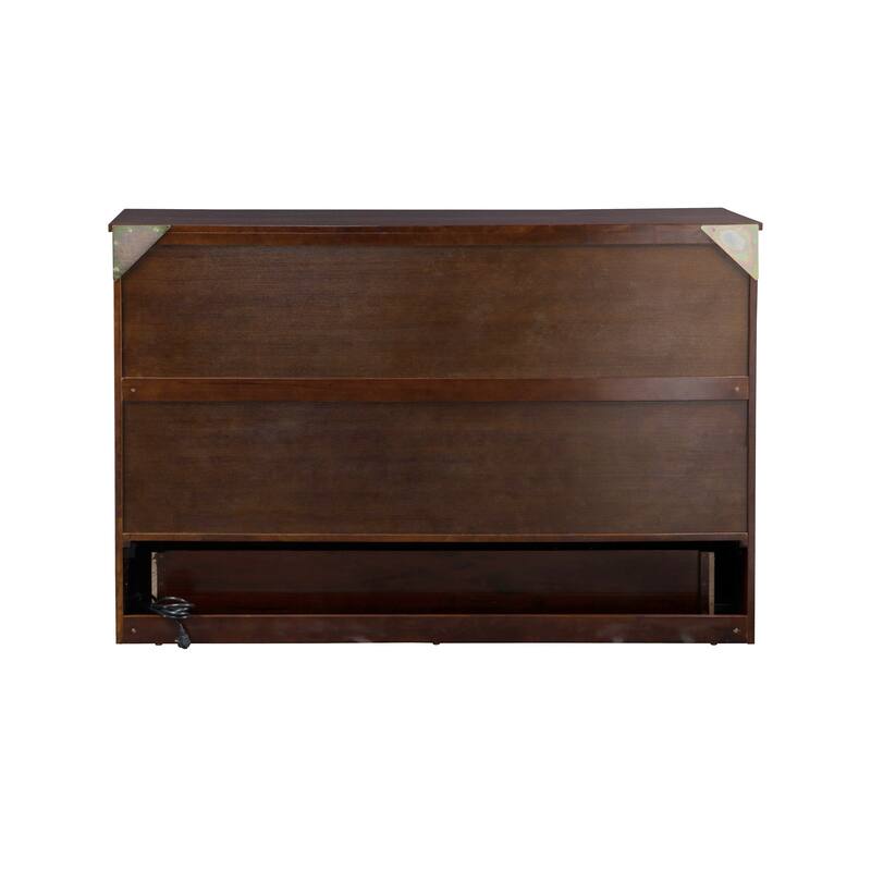 Deerfield Queen Murphy Bed Chest with 6" Mattress, Storage Drawer & Built-In Charger in Walnut