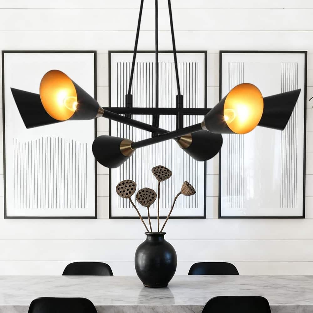 Modern 6-Light Black Gold Metal Chandelier Ceiling Lights for Dining Room - 26" D x 4.5" H