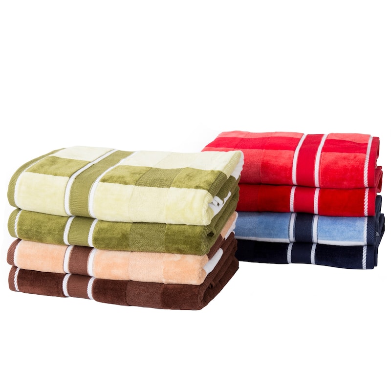 6-PC Towel Set - Absorbent Cotton Bathroom Accessories -Solid and Striped Towels by Lavish Home (Red)