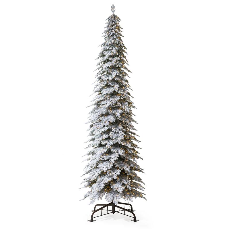 Glitzhome 15 Foot Pre-Lit Flocked Pencil Spruce Artificial Christmas Tree with 1400 LED Lights - 15ft