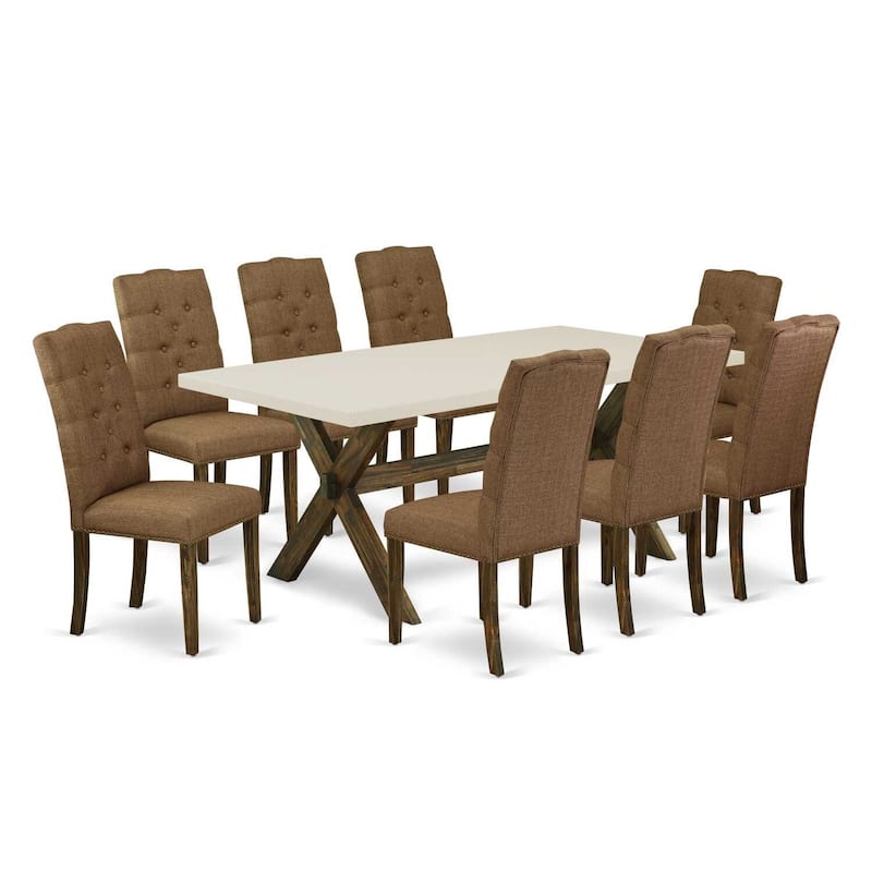 Modern 9-Piece Dining Set - Rectangular Table & 8 Parsons Chairs - Hardwood Construction