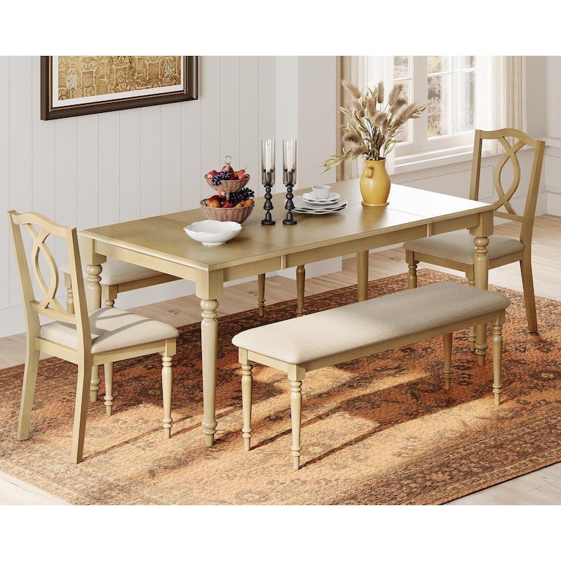 5-Piece Dining Table Set, Farmhouse Wood Dining Room Set for 6, Oak