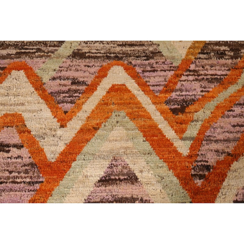 Modern Moroccan Rug Handmade Tribal Multi-Color Wool Carpet - 9'2" x 11'7"