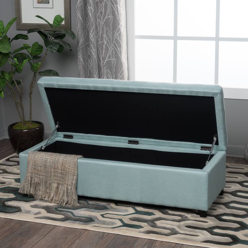 Roomfitters Rectangular Upholstered Storage Ottoman Bench with Lift-Top Lid, Bedroom or Entryway Seating, Light Blue