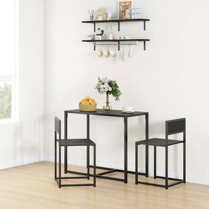 HOMCOM Industrial 3-Piece Dining Table and 2 Chair Set for Small Space in the Dining Room or Kitchen - 35.5" L x 18.5" W x 30" H - Black