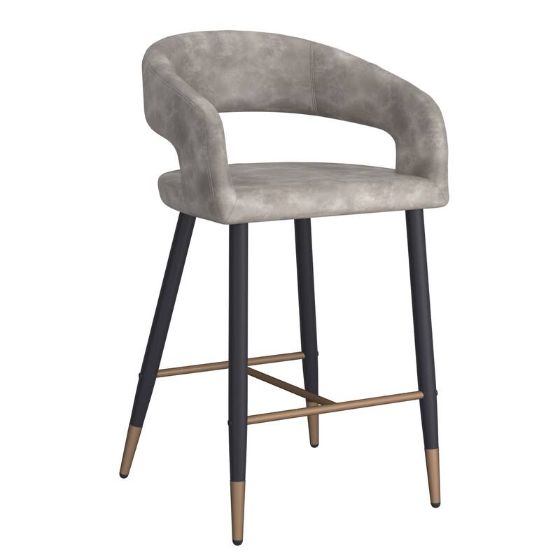 Modern Faux Leather and Metal 26" Counter Height Stool, Set of 2 - N/A