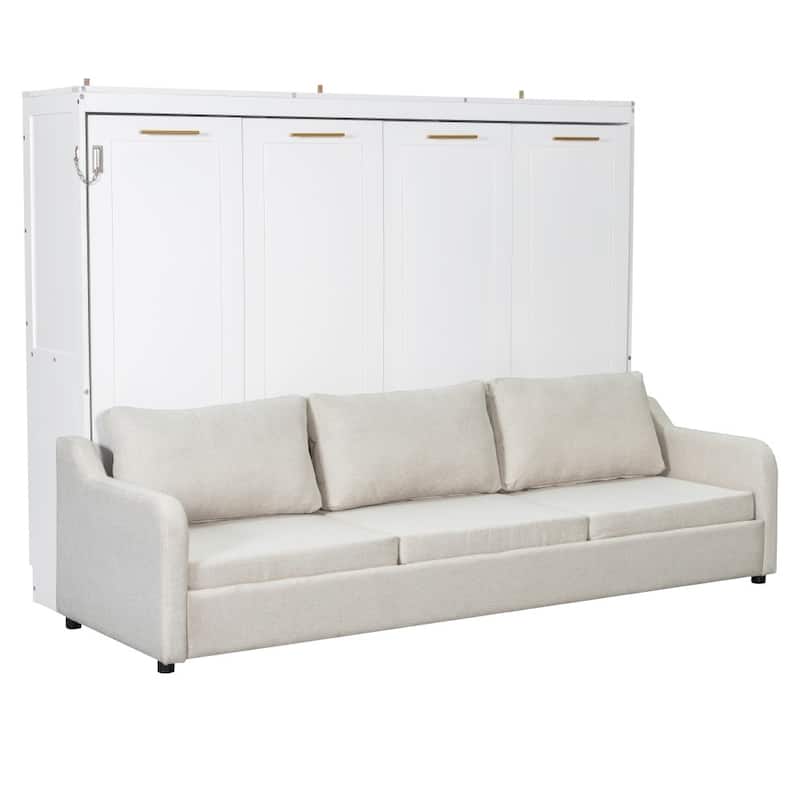Modern Murphy Cabinet Bed with Folding Sofa and LED Light