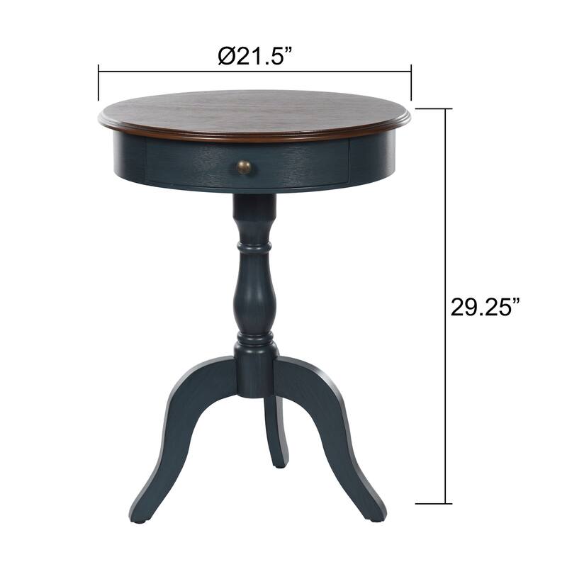 StyleCraft Savannah Round Pedestal Side Table - Midnight Blue & Brown