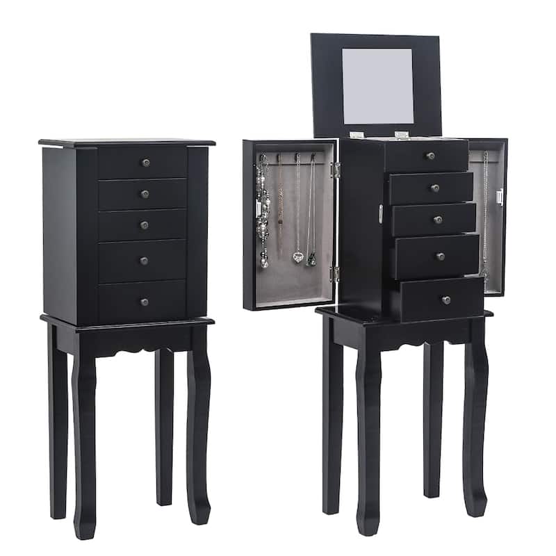 4 Drawers Jewelry Armoire with Mirror Jewelry Cabinet Chest 6 Necklace Hooks