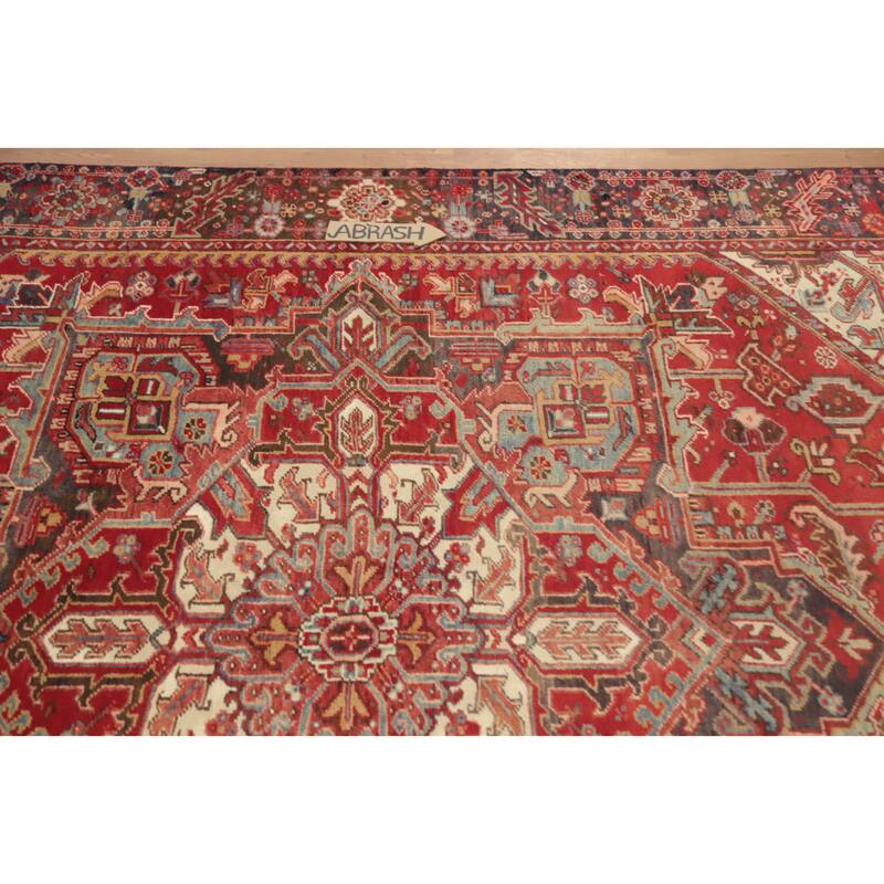 Hand Knotted Oriental 100% Wool Carpet Traditional Medallion Red Heriz Area Rug - 11' 3'' X 7' 7''