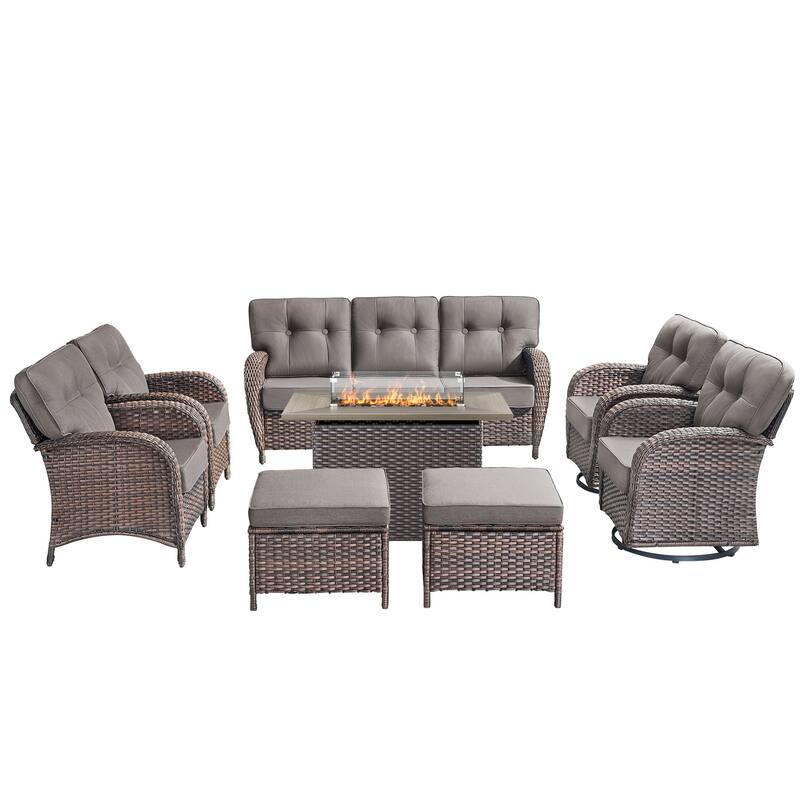 8-Piece Outdoor Sofa Chair with 41" Fire Table