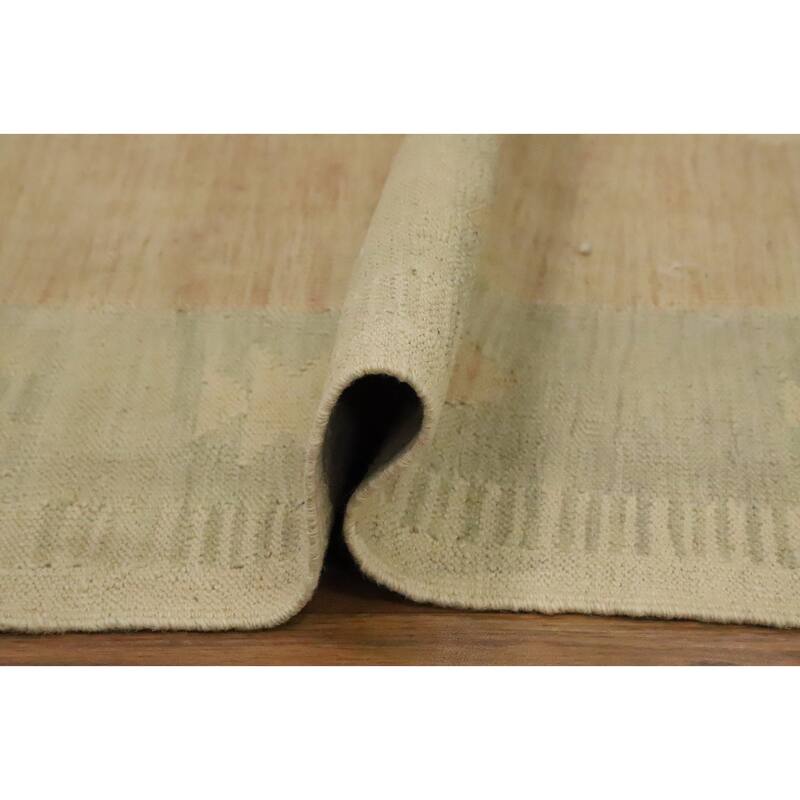 Hand Woven Oriental 100% Wool Carpet Southwestern Tribal Beige & Ivories Kilim Area Rug - 9' 7'' X 8' 1''
