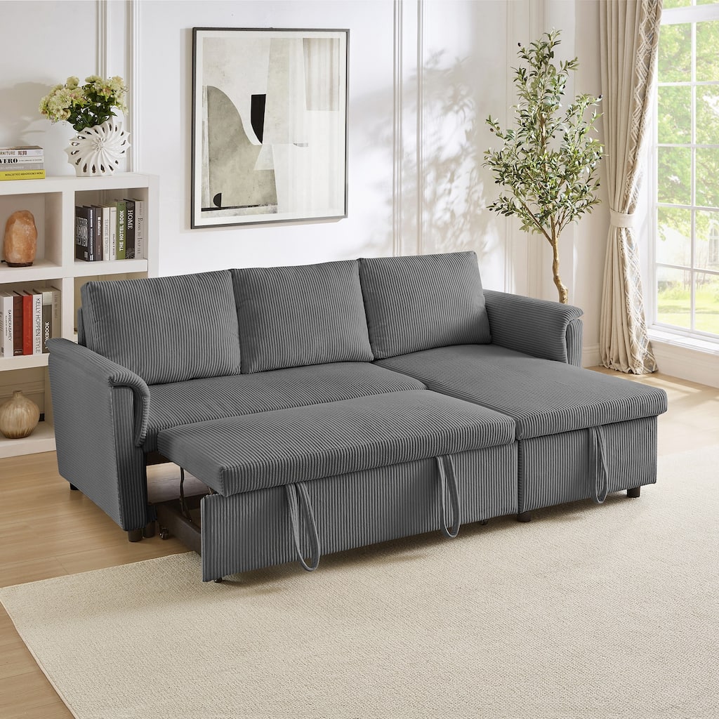 Modern 2-Seater Sofa L-Shaped Sleeper Sofa with 2 Pillows Storage Chaise and Adjustable Backrest, for Living Room, Gray