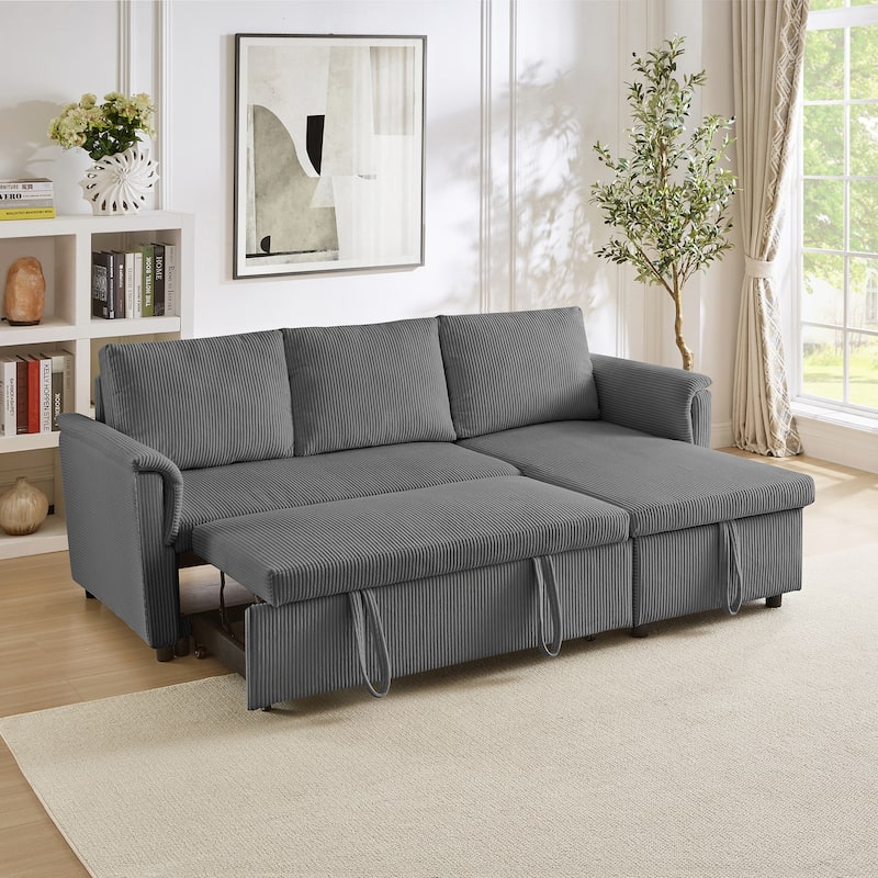 Modern 2-Seater Sofa L-Shaped Sleeper Sofa with 2 Pillows Storage Chaise and Adjustable Backrest, for Living Room, Gray - Grey