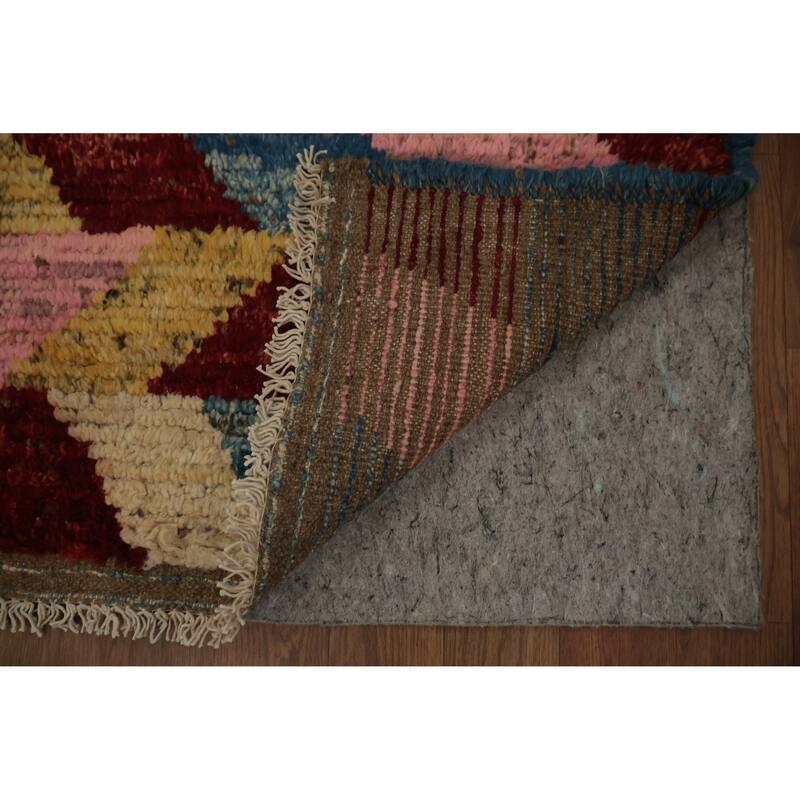 Hand Knotted Oriental 100% Wool Carpet Modern Geometric Multi-Colored Moroccan Area Rug - 10' 3'' X 6' 7''
