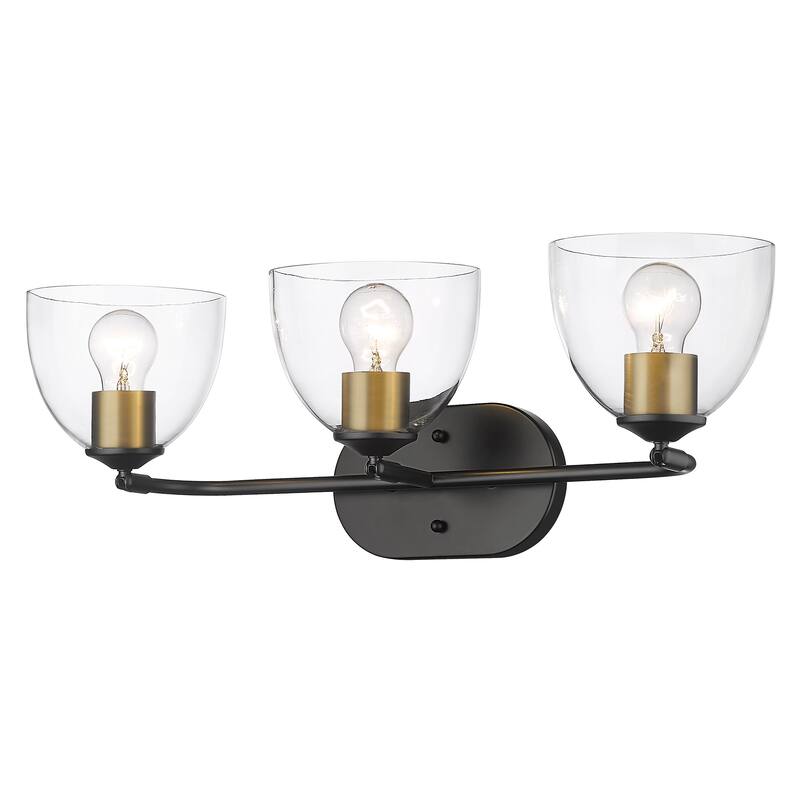 Roxie 3 Light Bath Vanity - Matte Black and Gold with Clear Glass
