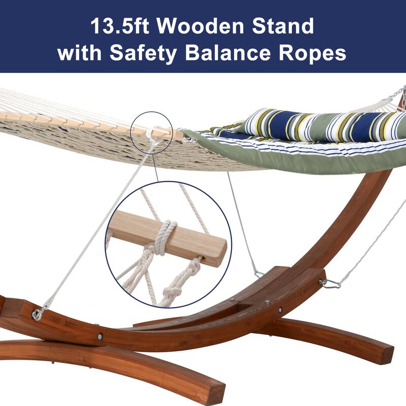 Rope Hammock with 13.5ft Wooden Stand and Removable Pad