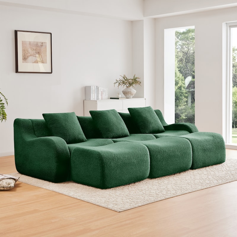 GDF Studio - Fairford 3-Seat Modular Sofa With Curved Armrests & Non-Slip Base - Green