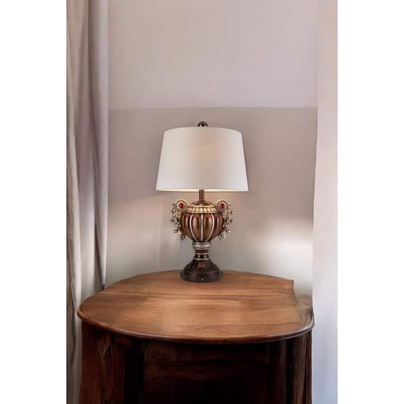 Bronze Polyresin Urn Table Lamp with Empire Shade 3 Way Switch, Large Size - 18” x 18” x 29.5” (D x W x H)