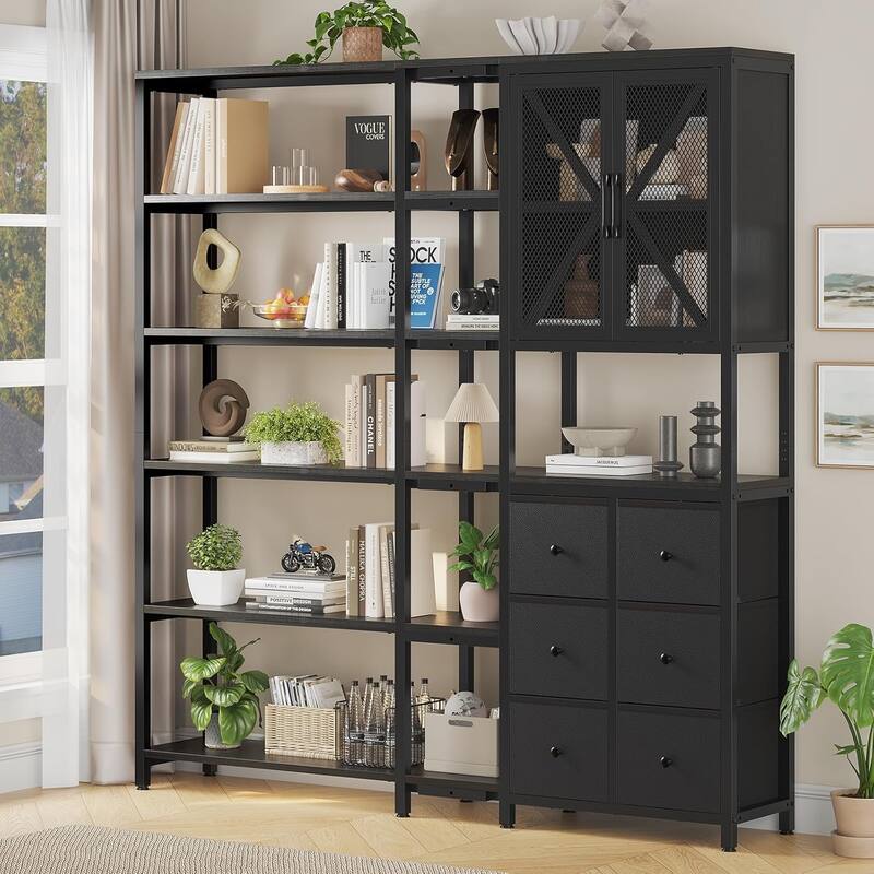 Corner Bookshelf 6 Fabric Drawers Bookcase Display Shelf