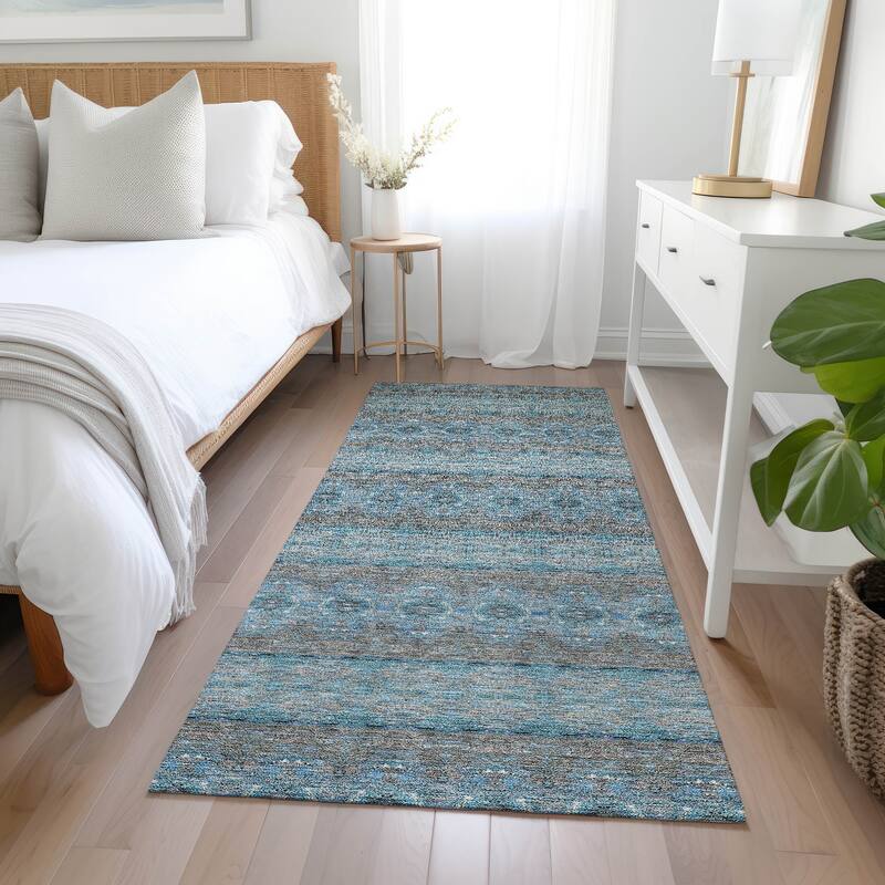 Machine Washable Indoor/ Outdoor Chantille Ombre Stripes Rug - 2'3" x 7'6" - Teal