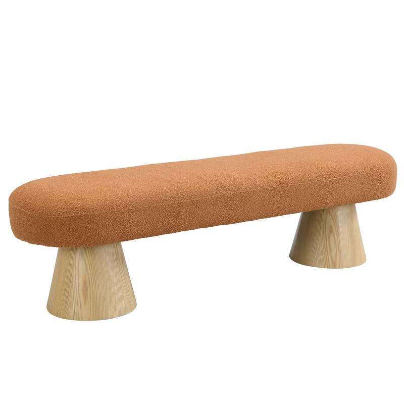 64"L Orange Boucle Ottoman Dining Bench - Upholstered End-of-Bed Entryway Seating for Living Room