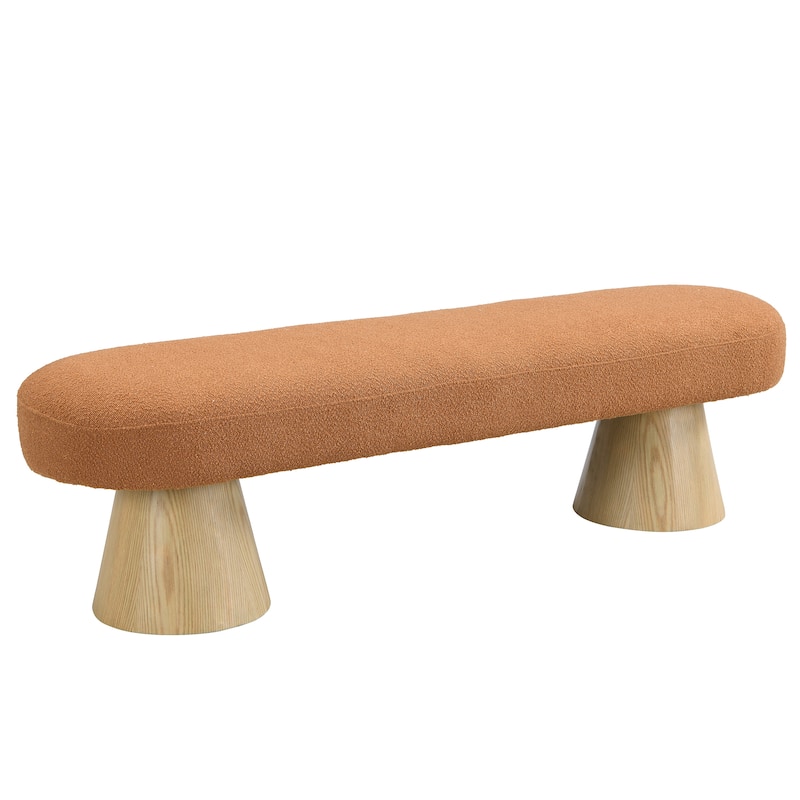Dining Bench for Dining Room, Upholstered Bench, Boucle Ottoman, 64"L Orange Stool Top Wood Leg 300 LBS Weight Capacity