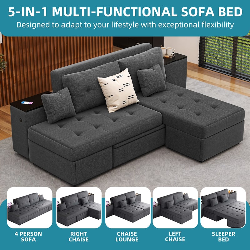 5-in-1 Upholstered Convertible Sleeper Sofa Couch Bed