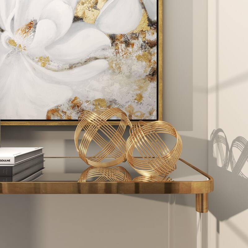 Gold Metal Layered Orb Geometric Decorative Sculpture (Set of 2) - 9 x 8 x 8 and 7 x 6 x 6