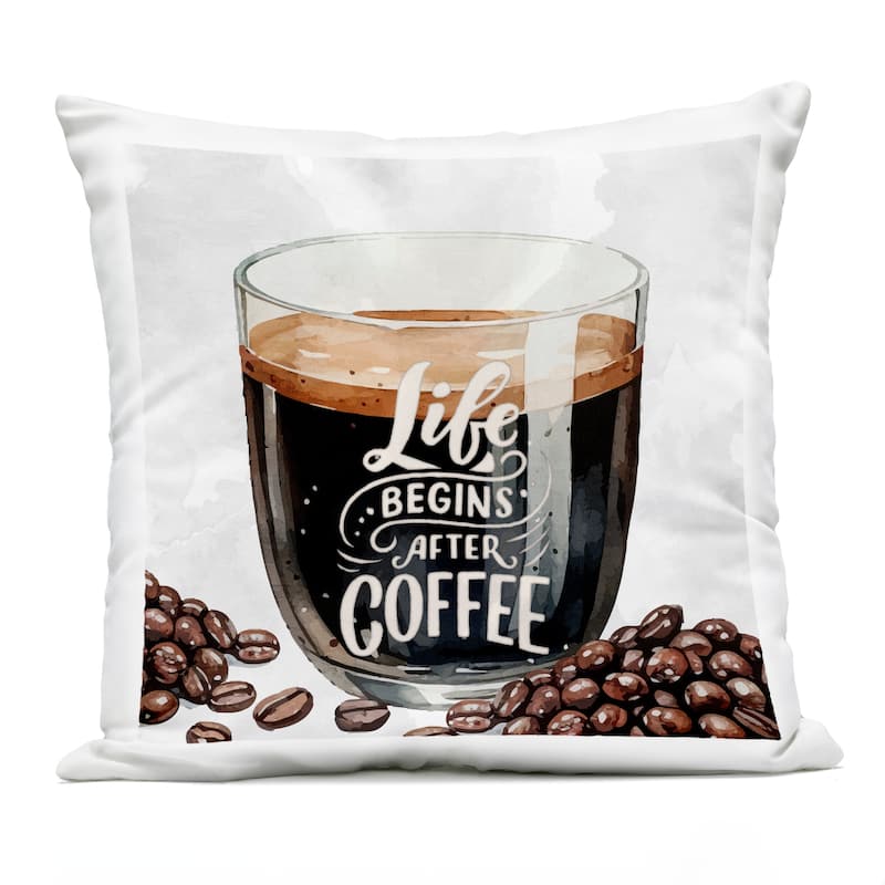 Stupell Life Begins After Coffee Printed Outdoor Throw Pillow Design by Kim Allen - Accent - Polyester - Black - Single