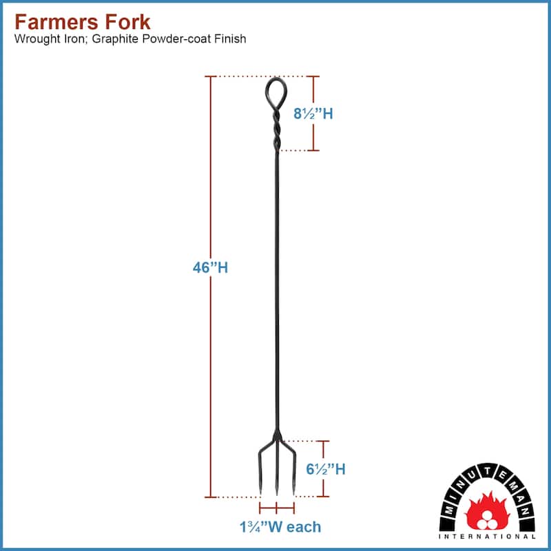 Achla Designs Wrought Iron Fireplace Farmer's Fork, 46 Inch Tall, Graphite Finish
