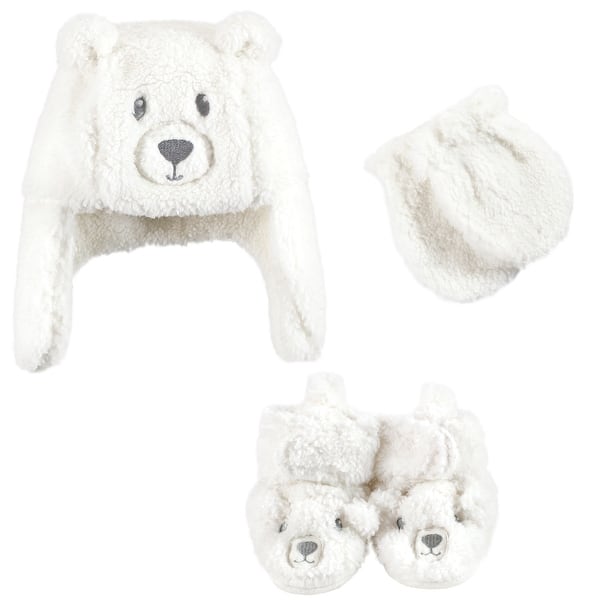 slide 2 of 2, Hudson Baby Unisex Baby Trapper Hat, Mitten and Bootie Set, Cream Bear 0-6 Months - Cream Bear