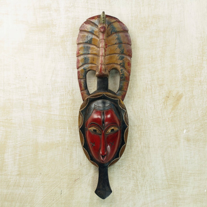 Handmade Tribal Peacock African wood mask (Ghana)