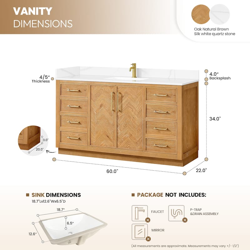 Jakarta Bath Vanity with Quartz Stone Top without Mirror
