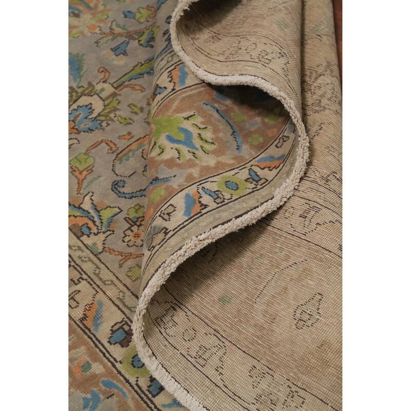 Hand Knotted Oriental 100% Wool Carpet Traditional Floral Greys & Charcoal Tabriz Area Rug - 10' 9'' X 7' 9''