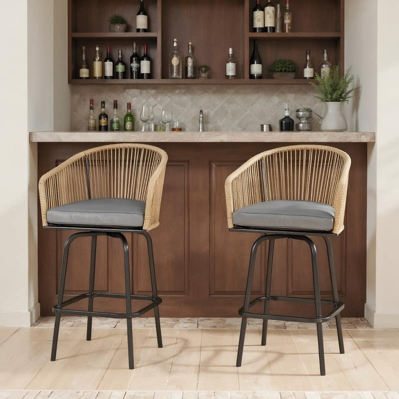 Outdoor Bar Stools Set of 2, 2-Piece Patio Bar Stools with Armrests - N/A