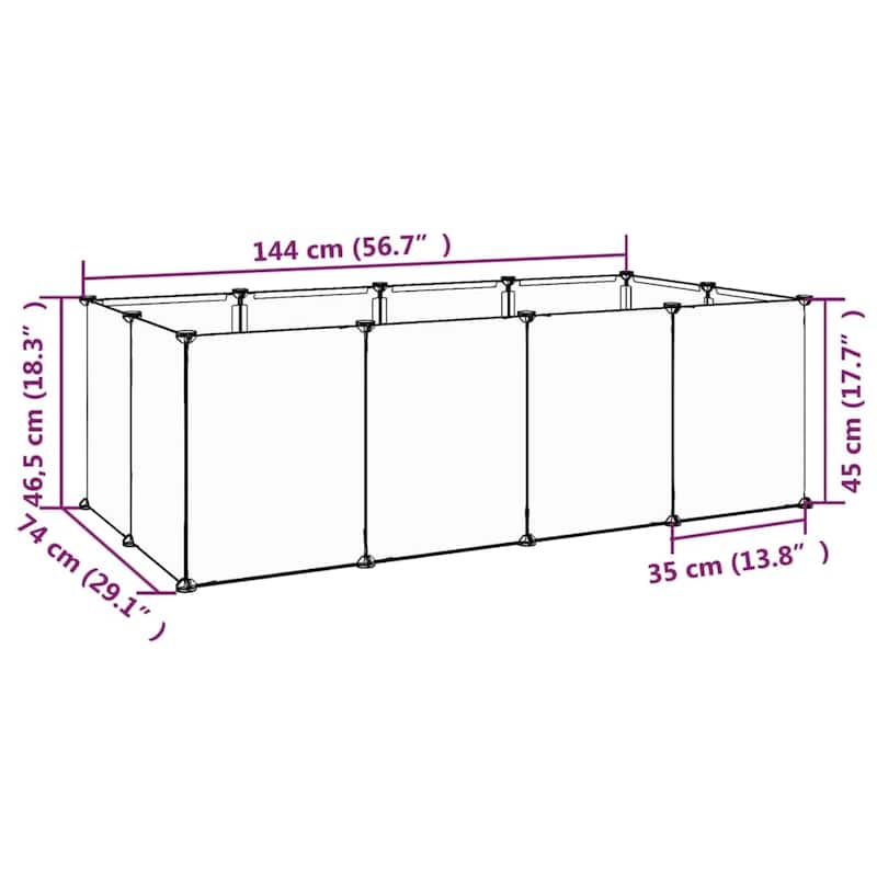 vidaXL Small Animal Cage Black/Transparent 56.7"x29.1"x18.3" PP and Steel - Transparent
