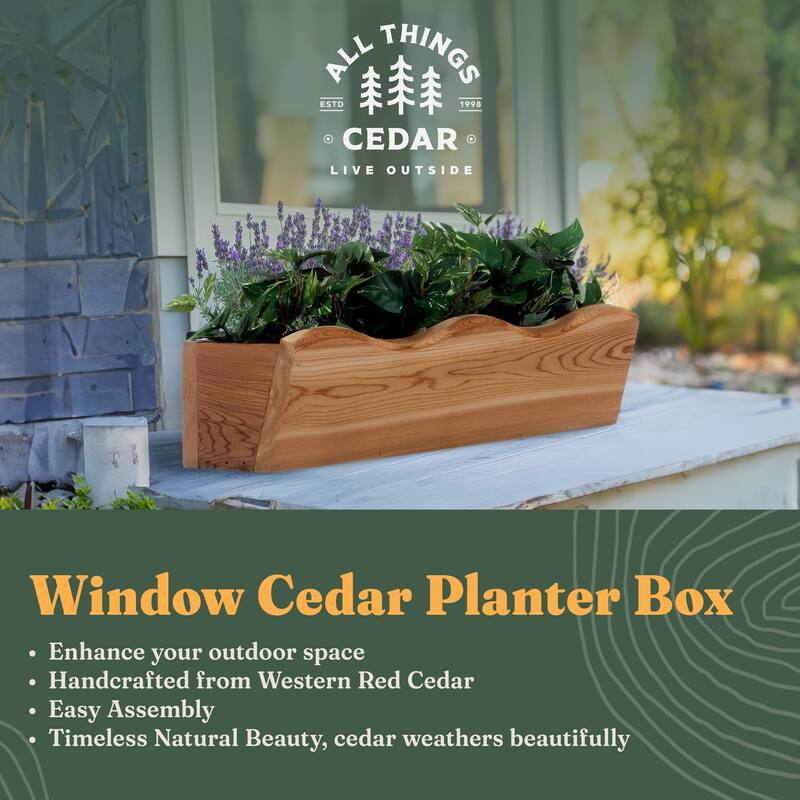 All Things Cedar 22” Outdoor Window Planter, Wooden Wall Box for Plants, Natural - 3